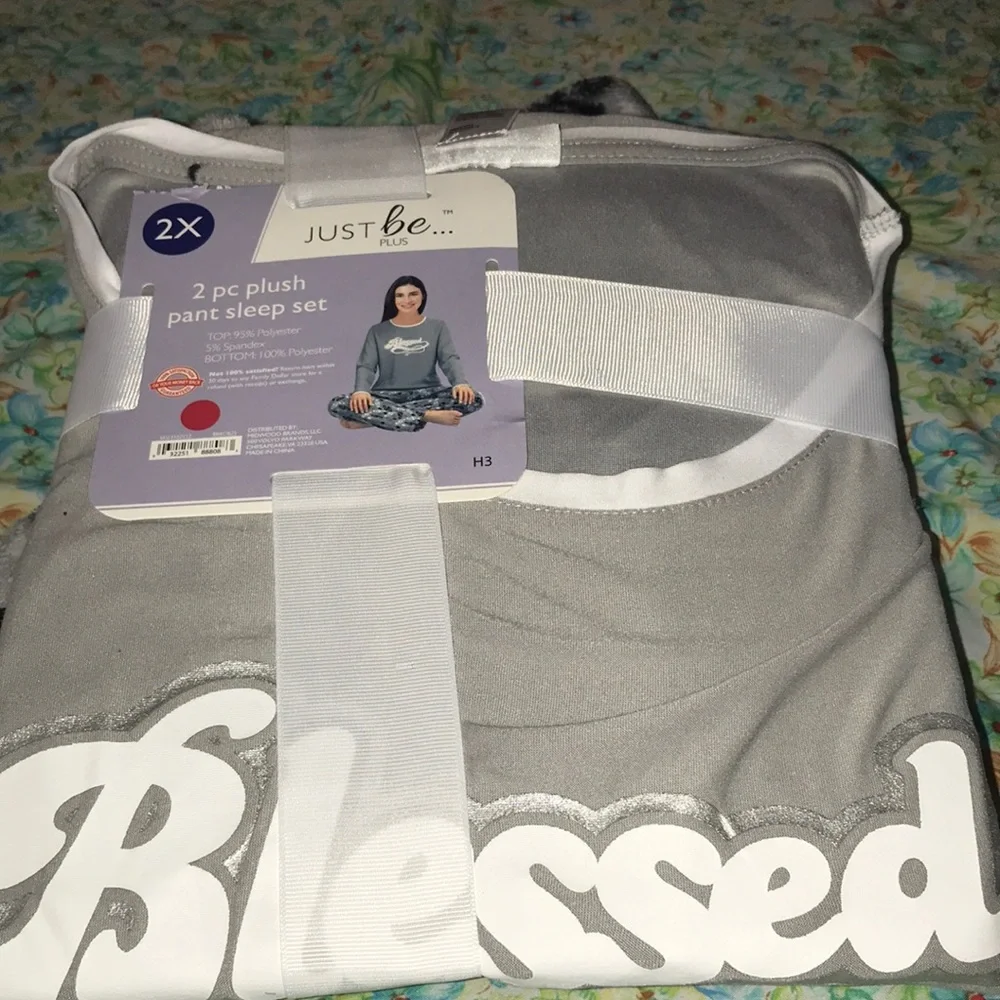 Gray & black just be blessed pajama set (2X)